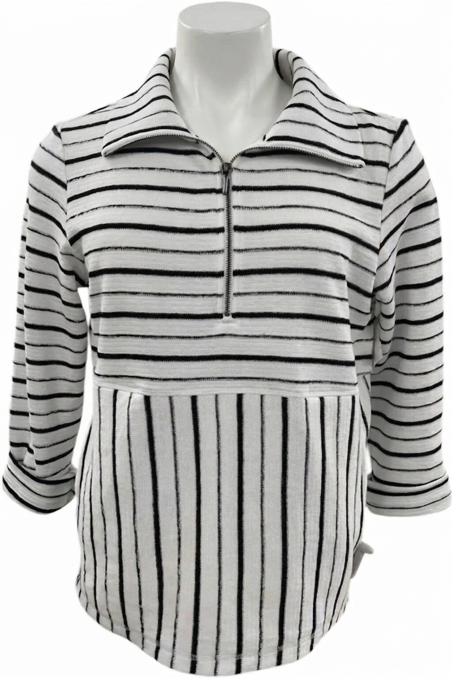 NEW HABITAT women's weekend terry quarter zip pullover in black and white